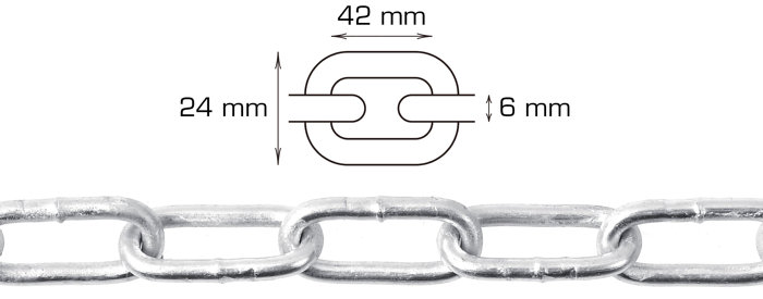 Galvanisert kjetting langlenket Ø6 mm x 2 meter